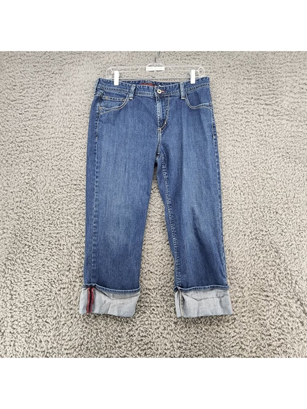 Eddie Bauer Jeans Womens 8 Blue Cuffed Stretch Denim Capri